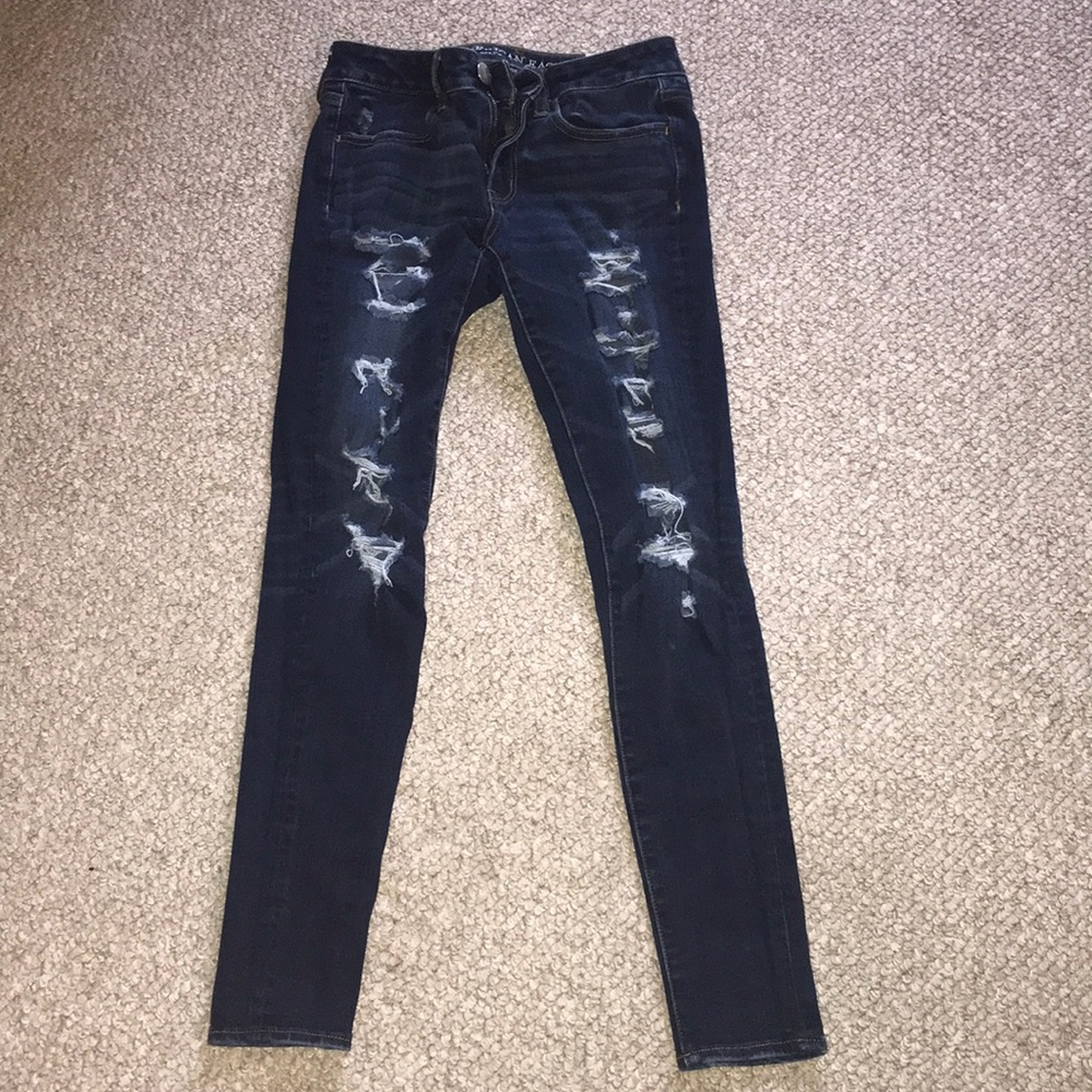 Navy Blue Ripped Skinny Jeans
